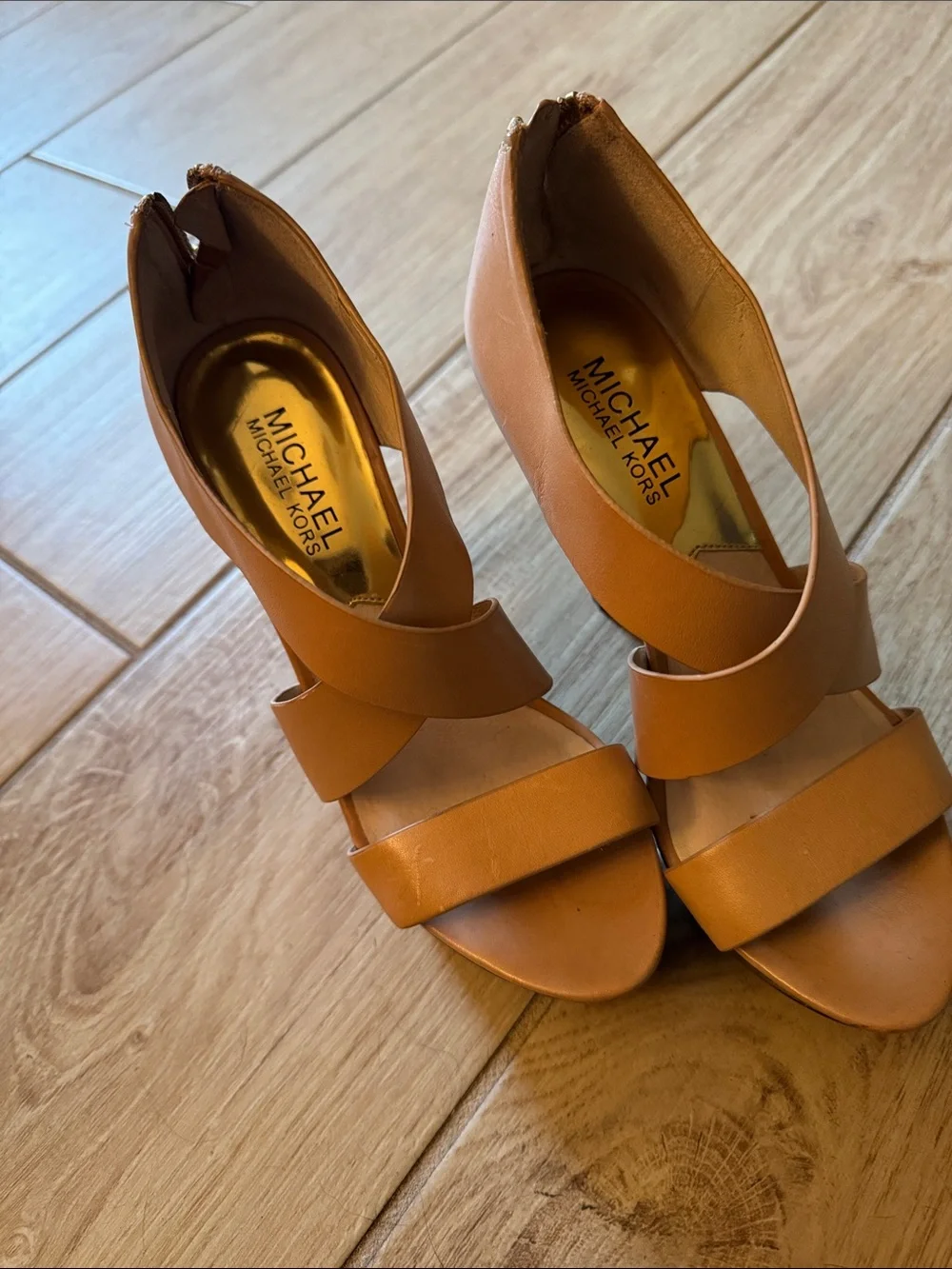 Michael Kors Neutral Leather Crossover Strap High Heels